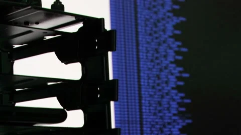 Blue computer software code moving on a black monitor reflect on glass. Abstr 스톡 동영상 143872847