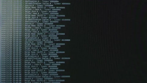 Blue computer software code moving on a black monitor. Computer hacking in pr Stock Footage 145691157