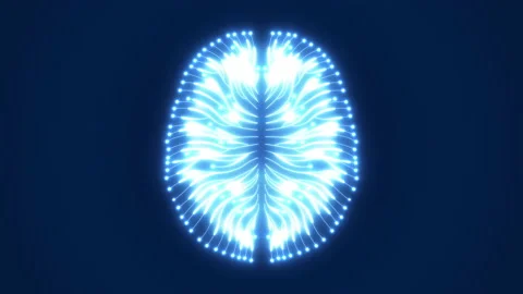 Blue computer style brain image with digital circuits pulsing and glowing Video stock 152875111