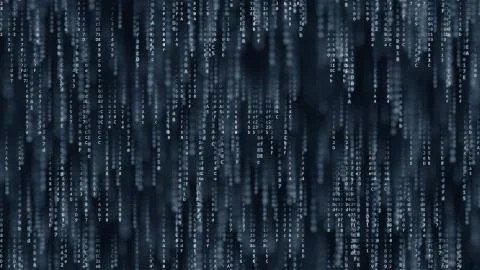 Blue computer symbols fall across the screen. 3D rendering Stock Illustration