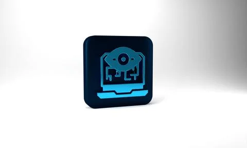 Blue Computer vision icon isolated on grey background. Technical vision, eye Stock Illustration