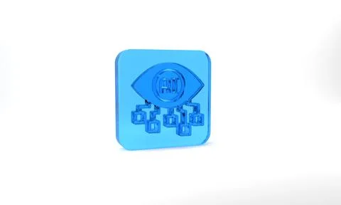 Blue Computer vision icon isolated on grey background. Technical vision, eye Stock Illustration