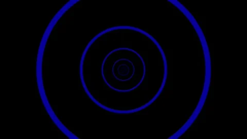 Blue Concentric Circles On Black Background rings spiral Stock Footage 318053999