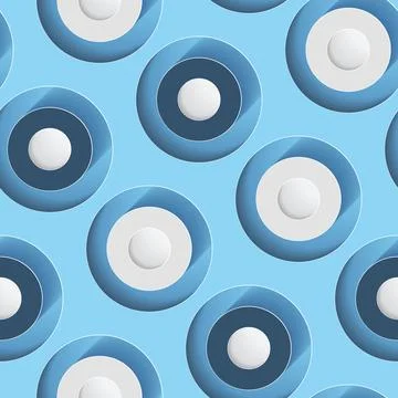 Blue concentric circles with shadow seamless pattern. Vector illustration Illustrazione stock