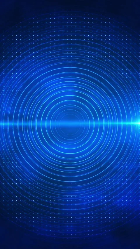 Blue concentric rings glowing cyan circles, horizontal light flare, and deep rad Stock Footage 340479552