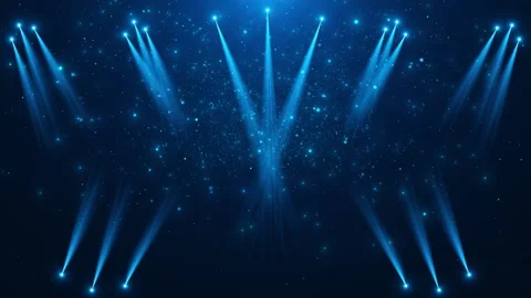 Blue concert spot light background multiple stage beams, floating particles, and Stock Footage 340412538