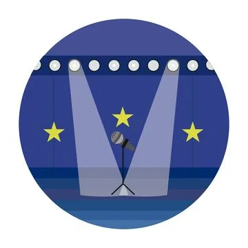 Blue concert stage with spotlights. Vector Stock Illustration