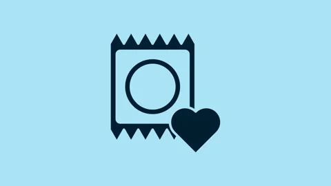 Blue Condom in package icon isolated on blue background. Safe love symbol 動画素材 231479877