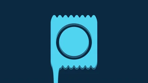 Blue Condom in package icon isolated on blue background. Safe love symbol 動画素材 235945511