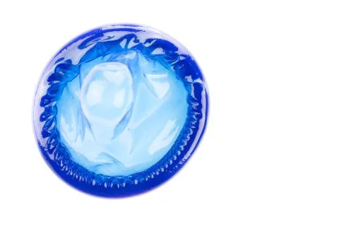 Blue condom Foto stock