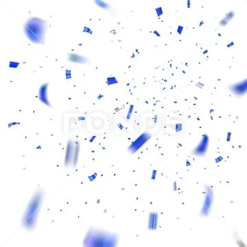 Blue confetti explosion celebration isolated on white background. Falling con Stock Illustration