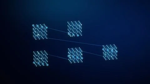 Blue Connected Data Cube Modules Technology Background Stock Illustration