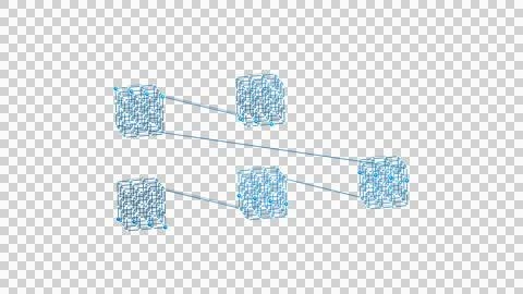 Blue Connected Data Cube Modules Isolated on Transparent Background Stock Illustration