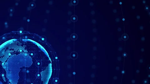 Blue connected earth data visual partial globe, circular network targets, and cl Stock Footage 340525815