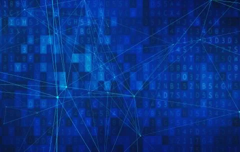Blue connection lines on data screen background for computer technology conce Stock Illustration