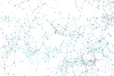 Blue connection network lines and dots on white background for technology con Stockfoto's