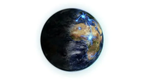 Blue connections on the Earth zooming out with moving clouds and shadow with Stock Footage