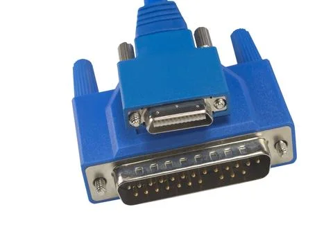 Blue connectors for computer on white Stock Photos