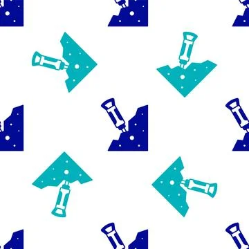 Blue Construction jackhammer and stone icon isolated seamless pattern on wh.. Illustrazione stock