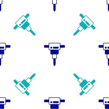 Blue Construction jackhammer icon isolated seamless pattern on white background Illustrazione stock