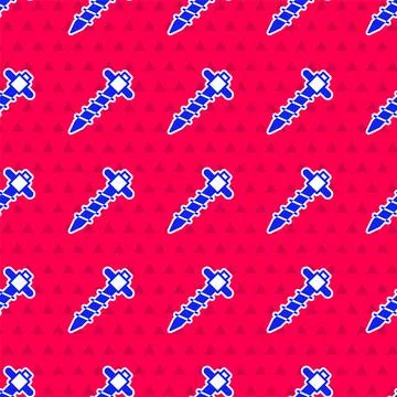 Blue Construction jackhammer icon isolated seamless pattern on red backgrou.. Stock Illustration