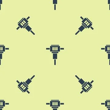 Blue Construction jackhammer icon isolated seamless pattern on yellow backgro Stock Illustration