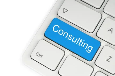 Blue consulting keyboard button. 스톡 일러스트