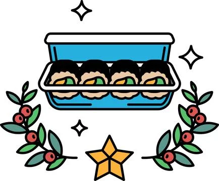 A blue container with four pieces of sushi inside Stock Illustration