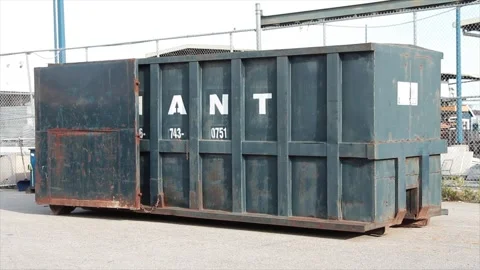 Blue container large rental temporary mobile transport dumpster bin with doors Stock Footage 250278400
