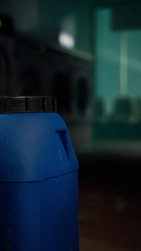 Blue container at a train station during the morning hours of a busy day Stock Footage 342190888