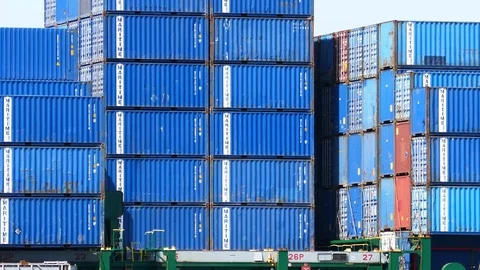 Blue containers freight ship 4k intro outro for business  Stock Footage 94554681