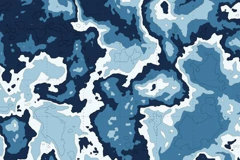 Blue contour map showing underwater ocean topography Stock Illustration