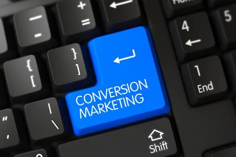 Blue Conversion Marketing Key on Keyboard. 3D Stock Illustration