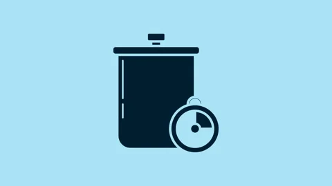 Blue Cooking pot and kitchen timer icon isolated on blue background. Boil or 動画素材 231439289