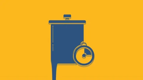 Blue Cooking pot and kitchen timer icon isolated on orange background. Boil or 動画素材 234287623