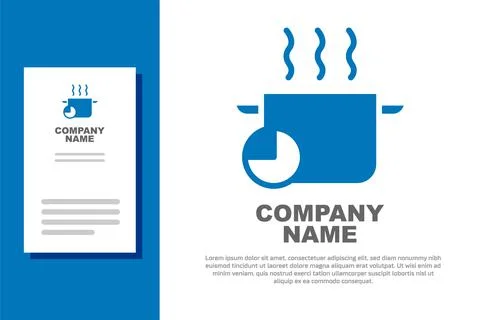 Blue Cooking pot and kitchen timer icon isolated on white background. Boil or 스톡 일러스트