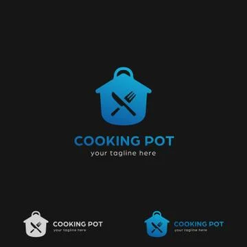 Blue cooking pot logo for kitchen restaurant with homemade food recipe vector Illustrazione stock