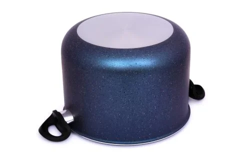 Blue cooking pot up side down isolated on white background Stock Photos