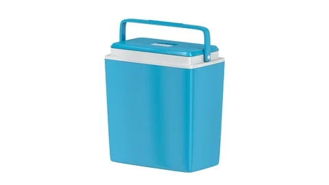 Blue cooling box on white Video stock 92370255