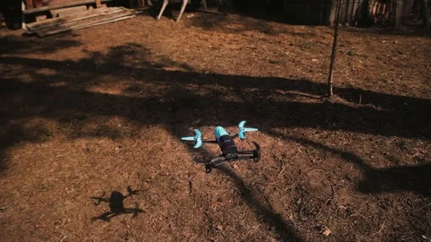Blue copter lands Stock Footage 97410777