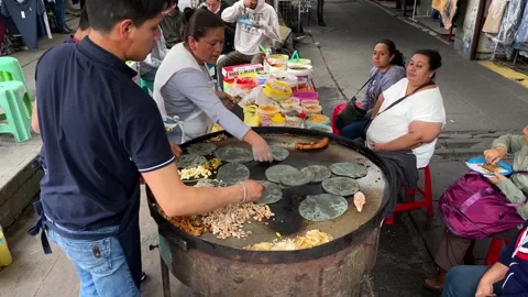 Blue corn, or Maiz azul, tortillas are prepared in Mexico City, 4K Stock Footage 290230068