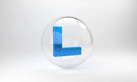 Blue Corner ruler icon isolated on grey background. Setsquare, angle ruler, c Stock Illustration