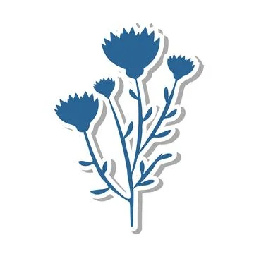 Blue cornflower style sticker design with multiple blooms Stock Illustration