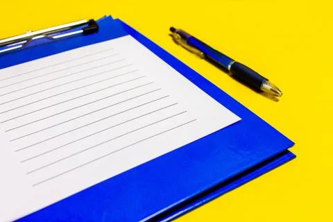 Blue corporate notes folder with blue pen isolated on white background. With  Stock Photos