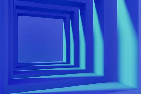 Blue corridor or tunnel path way with square frame. Hallway room interior Stock Illustration