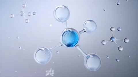 Blue cosmetic transparent molecules, 3D model of facial essence Vidéo 345014250