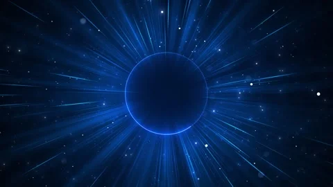 Blue cosmic eclipse rays background glowing circular planet, star particles, and Stock Footage 340477594