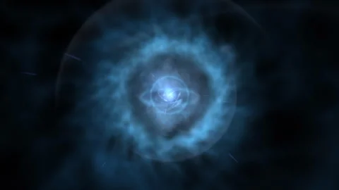 Blue Cosmic Vortex Nebula With Radiant Core and Light Streaks in Deep Space Stock Footage 317612613