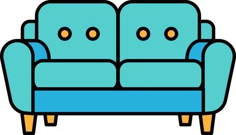 A blue couch with orange buttons on the back Illustrazione stock