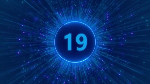 Blue countdown timer energy central glowing number, radial data streaks, bright Stock Footage 340565661